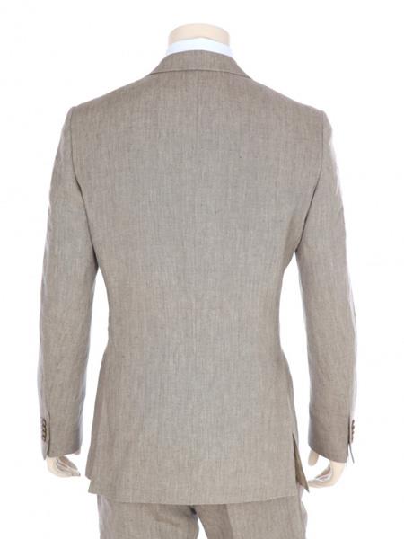 Dark Tan ~ Taupe 2 Button 100% Linen Fabric Suit Flat Front