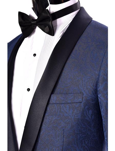 SKU#SM4102 Mens Navy Blue Dinner Jacket Paisley Two toned