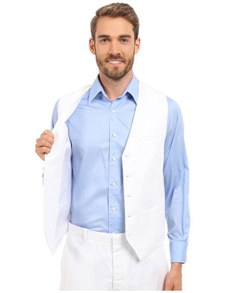 Men's Five Buttons V-neck Matching White Linen Vest & Pants