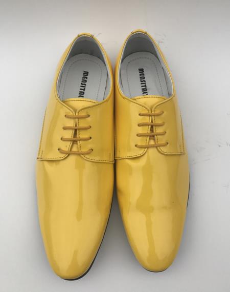 Men's Lace Up Style Yellow Leather Plain Toe