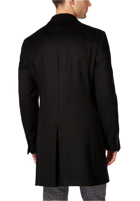 Men's Fully Lined Black Double-Breasted Wool Blend Solid Ove