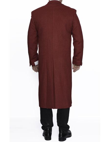Notch Lapel Wool Three-Button Red Full-Length Overcoat