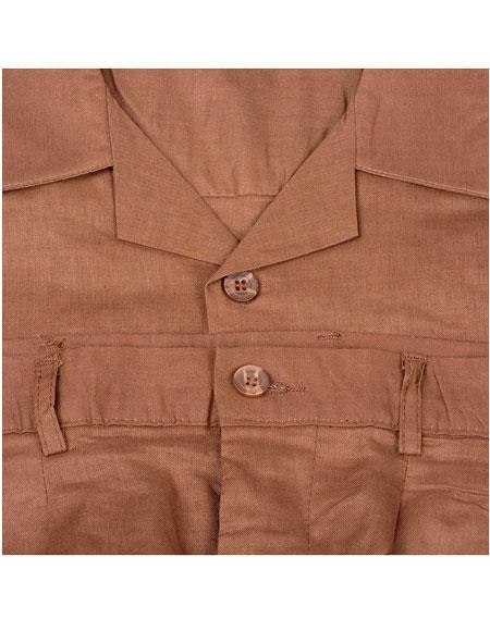 Men's Brown Short Sleeve Button Closure 100% Linen 2 Piece W