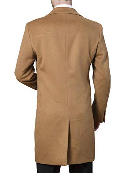 Men's Camel Modern Fit Single Back Vent Dress Coat