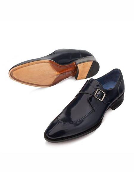 Men's Slip Toe Blue Monk Strap Shoe- Men's Buckle Dress Shoe