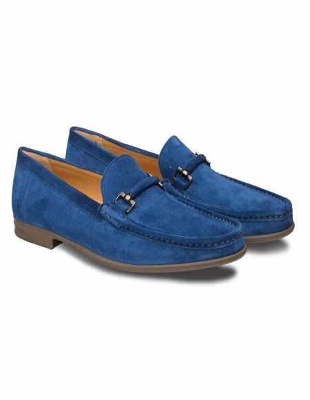 Men's Blue Full Rubber Sole Handmade Mezlan Men's Shoes