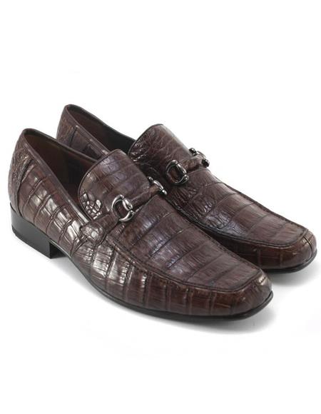 Men's Brown Genuine Caiman Crocodile Belly Shoes