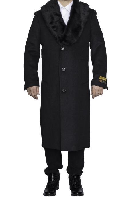 Men S Wool And Cashmere Overcoat With Fur Collar