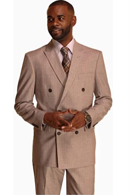 Mens Double Breasted Suit Tan Stripe