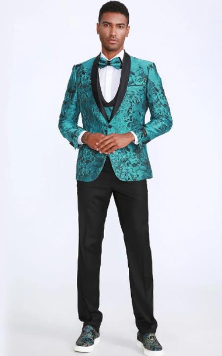 white suit with turquoise vest