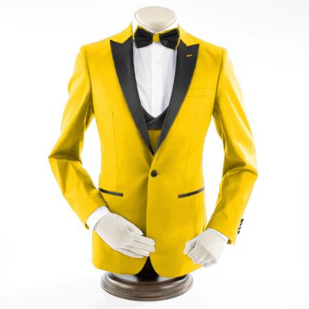 Yellow 3-Piece Slim-Fit Tuxedo + Black Pants