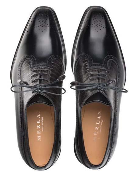 Mezlan Shoes Black Grey Ostrich Paw Calfskin Oxford