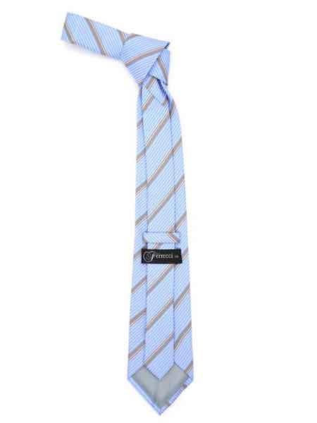 Fashionable Microfiber Striped Baby Blue NeckTie And Hankie