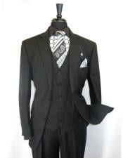  Vinci Mens Black On Black Shadow Stripe Style Two Buttons  Vested