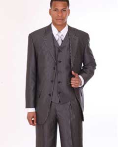  Mens 3 Piece 3 Button Stripe ~ Pinstripe Suit with Lapel Vest