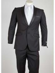  Black Mens 2 Button Shawl Lapel Slim Fit  Suit