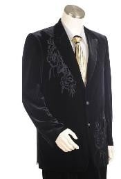  Mens Two Buttons Suit Style Comes In Black Velour with pattern Peak