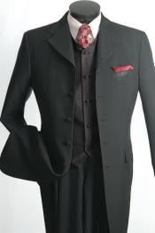  Mens 3 Piece Fashion Suit - Long Zoot Suit Vested Black Color