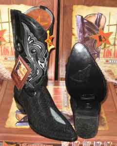  Los Altos Boots Black Genuine Stingray Mantarraya Skin Single Stone Western Cowboy
