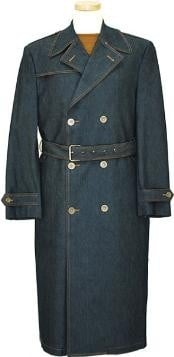  IL_8333 Mens Dress Coat Navy Blue Denim Long Style Winter Designer Mens