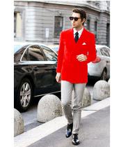  Mens Red Double Breast Velvet Cheap Priced Jacket - Slim Fitted