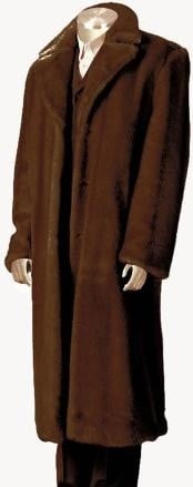  Mens Overcoat Mens Dress Coat Faux Fur Full Length Coat Brown 