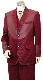  Mens Faux Leather Burgundy Suit Center piece Burgundy ~ Maroon Suit 