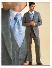  Mens Classic Fit Grey 100% Wool Blend Vest Suits