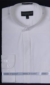  Banded Collarless Ivory Mens Dress Shirt 