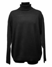  Mens Regular Fit Black Long Sleeve Acrylic Knit Mock Neck Turtleneck Sweater