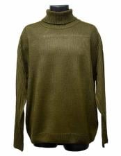  Mens Acrylic Knit Mock Neck Olive Long Sleeve Turtleneck Sweater set Suit