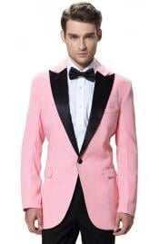  Mens Black Lapel Tuxedos Pink Jacket with Black Pant One Button Elegant