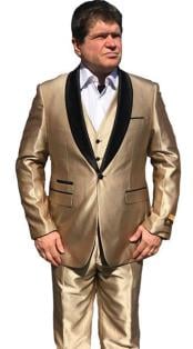 Alberto Nardoni Mens Sharkskin Vested 1 Button Shawl Tuxedo in Shiny Gold