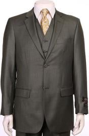 Two Button Sheen Sharkskin Design ~ Super fine poly blend OliveVested Suit
