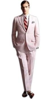  Mens high fashion Two Buttons Pink suit 