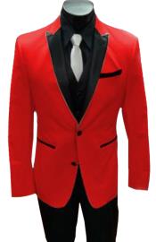  Alberto Nardoni Red Tuxedo and Black Lapel Vested Suit With Black Vest