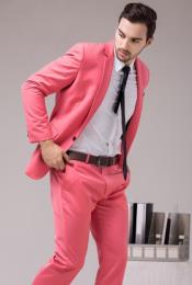  Mens Coral Color 2 Button Slim Fit Suit For Man  Salmon