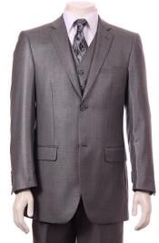  Mens Gray 2 Button Vested Suit
