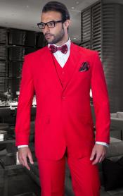  Classic 3 Piece 2 Button Solid Red Mens Suit Extra Fine Italian