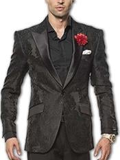   Mens Black paisley Floral Satin Two Button Fully Lined Fashion Sport