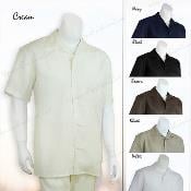  2 Pieces Mens Casual Solid Color Mens Linen Suit - Shirt and