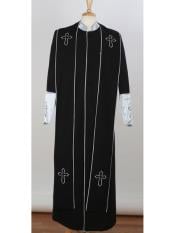  Mens Black/Silver Big & Tall Church Cross Mandarin Suits