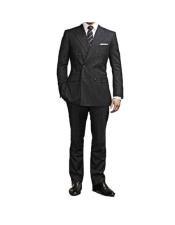  Mens Kingsman Black Striped Pattern Double Breasted Button Closure Suit