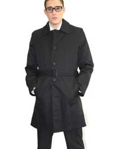  Mens Dress Coat Black Belted Long Style Trench Coat