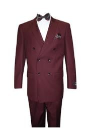  Mens Burgundy ~ Wine ~ Classic Double Breasted Suits Solid Color Burgundy