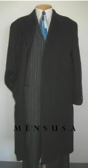  Mens Dress Coat Full Length Deepest Charcoal Wool Blend 3 Button Mens