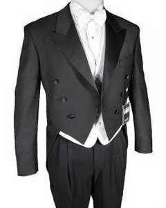  Super 150s Black Peak Tailcoat Tuxedo Jacket with the tail suit