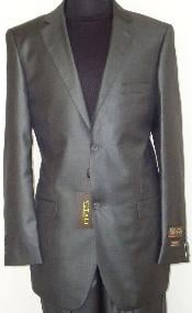  Mens Designer 2-Button With Sheen Charcoal Gray Sharkskin - Color: Dark Grey