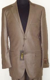  Mens Designer 2-Button With Sheen Cocoa Brown Sharkskin Suit 