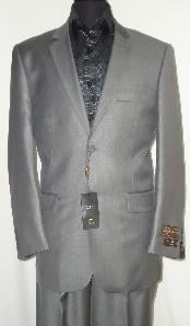  Mens Designer 2-Button With Sheen Silver Gray Sharkskin Suit 